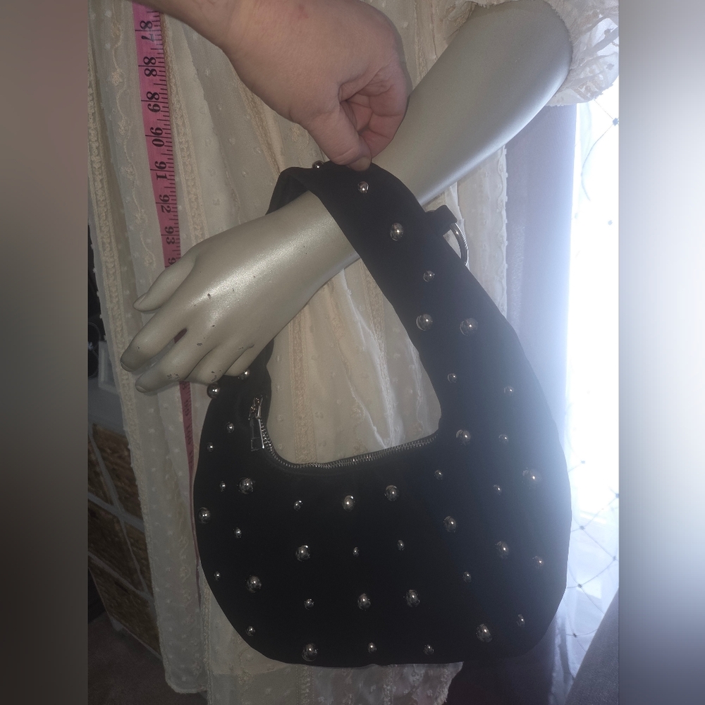 Elegant Black Hobo Bag with Silver Accents - Picture 2 of 6